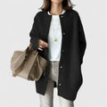 Women's Longline Cardigan with Round Neck and Button Front - Black