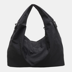 Women's Slouchy Hobo Shoulder Bag with Triple Zip Pockets - Black