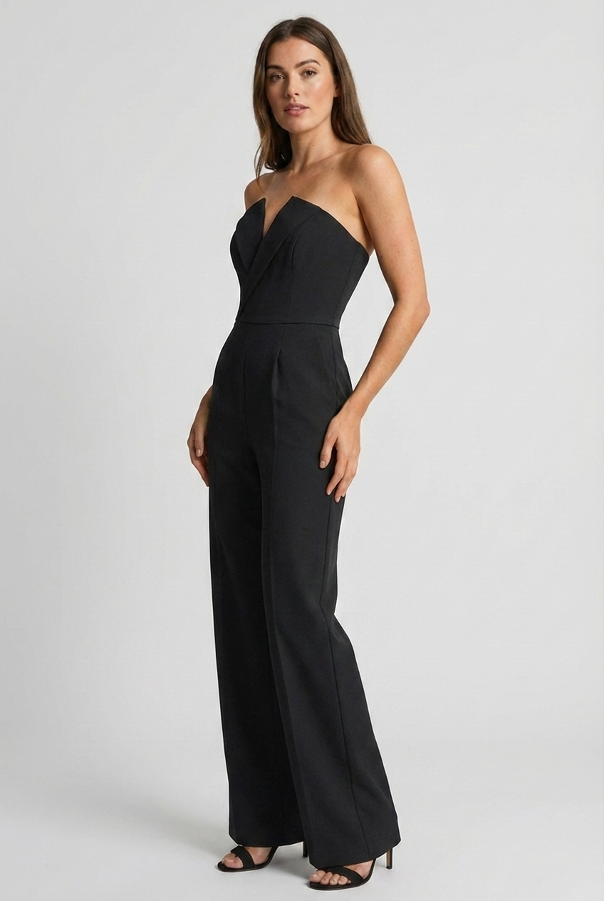 Women's Strapless Jumpsuit with Wide-Leg Trousers - 3