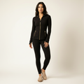 Women's Sports Jacket Long Sleeve with Full Zip and Stand Collar - Black