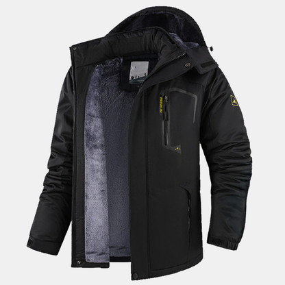 Women's Fleece Lined Hooded Zip Up Windbreaker Jacket - Black