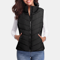 Women's Quilted Puffer Gilet Stand Collar Zip Up Sleeveless Gilet - Black