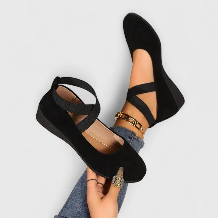 Women's Wedge Sandals with Crossover Elastic Straps and Closed Toe - 4