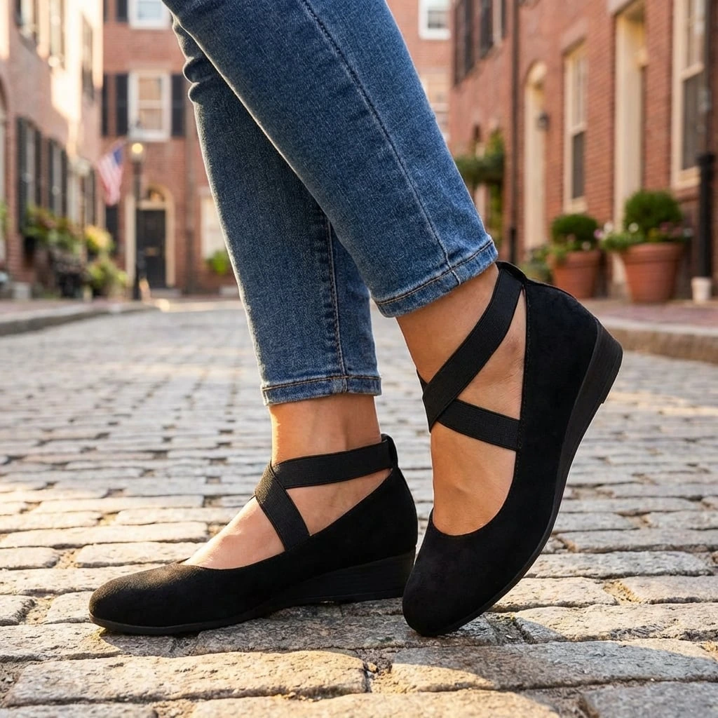 Women's Wedge Sandals with Crossover Elastic Straps and Closed Toe - 3