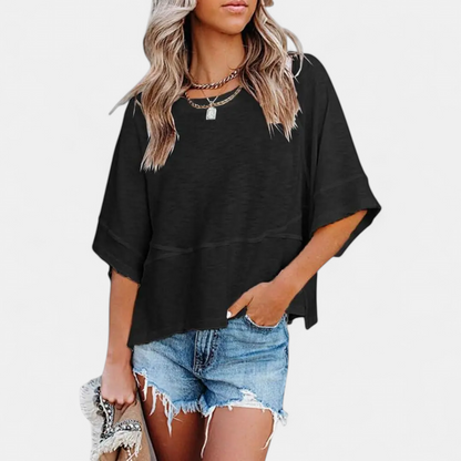 Women's Casual Batwing Sleeve Blouse - Black