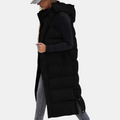 Women's Puffer Gilet Quilted Hooded Maxi Length Button Down - Black
