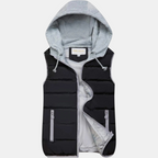 Women's Hooded Puffer Gilet Sleeveless Quilted Zip Up Gilet - Black