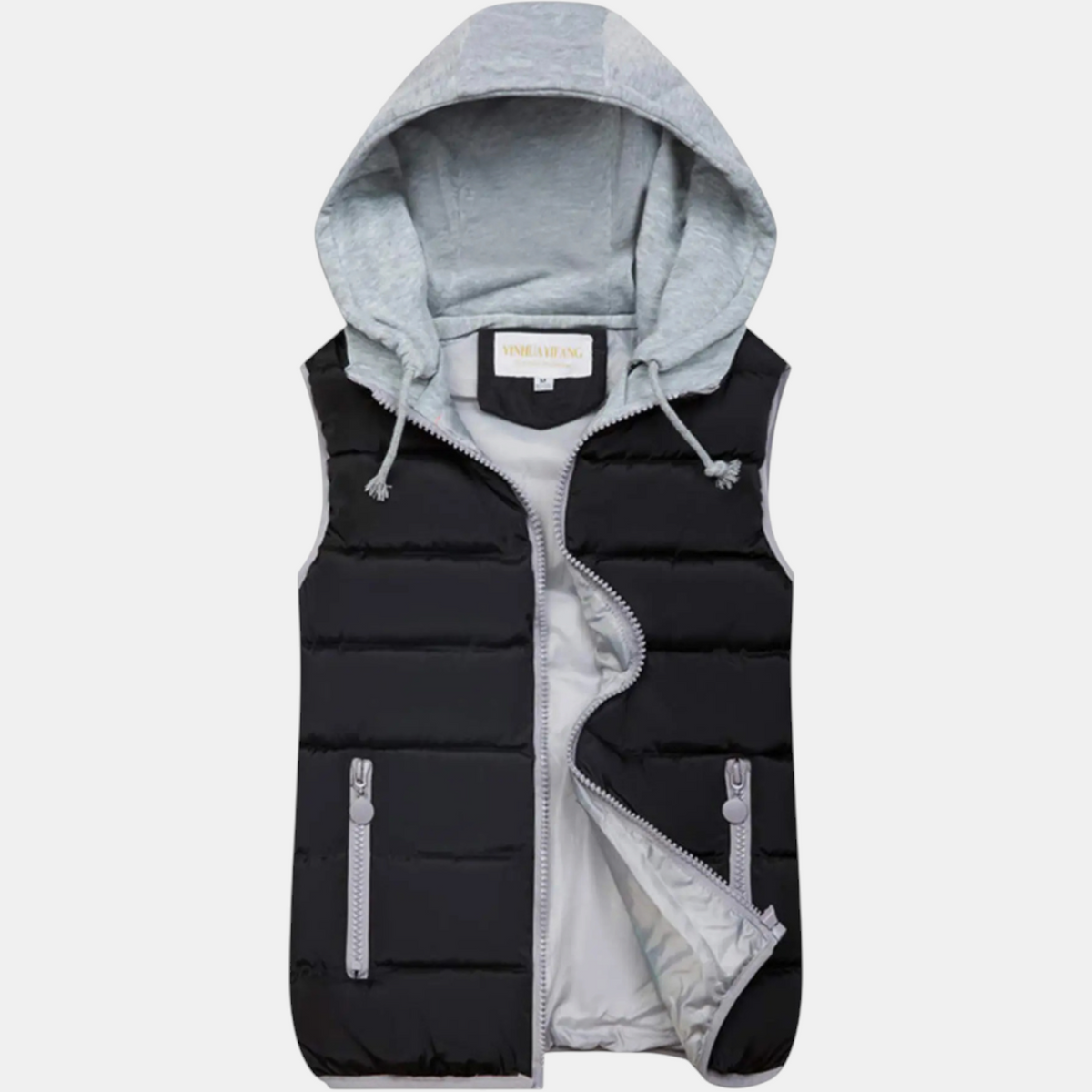 Women's Hooded Puffer Gilet Sleeveless Quilted Zip Up Gilet - Black