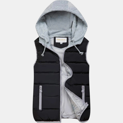 Women's Hooded Puffer Gilet Sleeveless Quilted Zip Up Gilet - Black