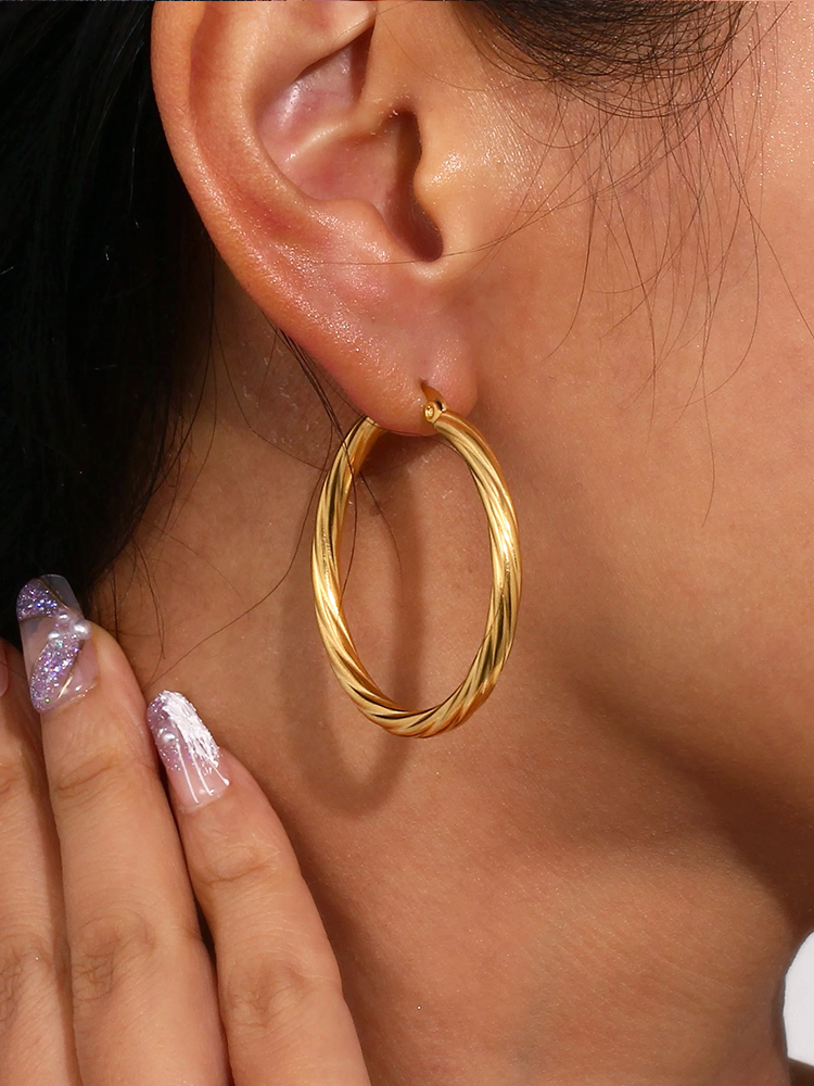 Women's Twisted Hoop Earrings with Statement Diameter - 2