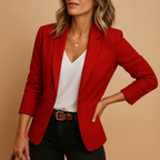 Women's Slim-Fit Blazer with Notch Lapels and Single-Button Closure - Dark Red