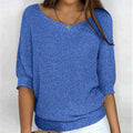 Women's Oversized Crew Neck Jumper with Textured Knit - Blue