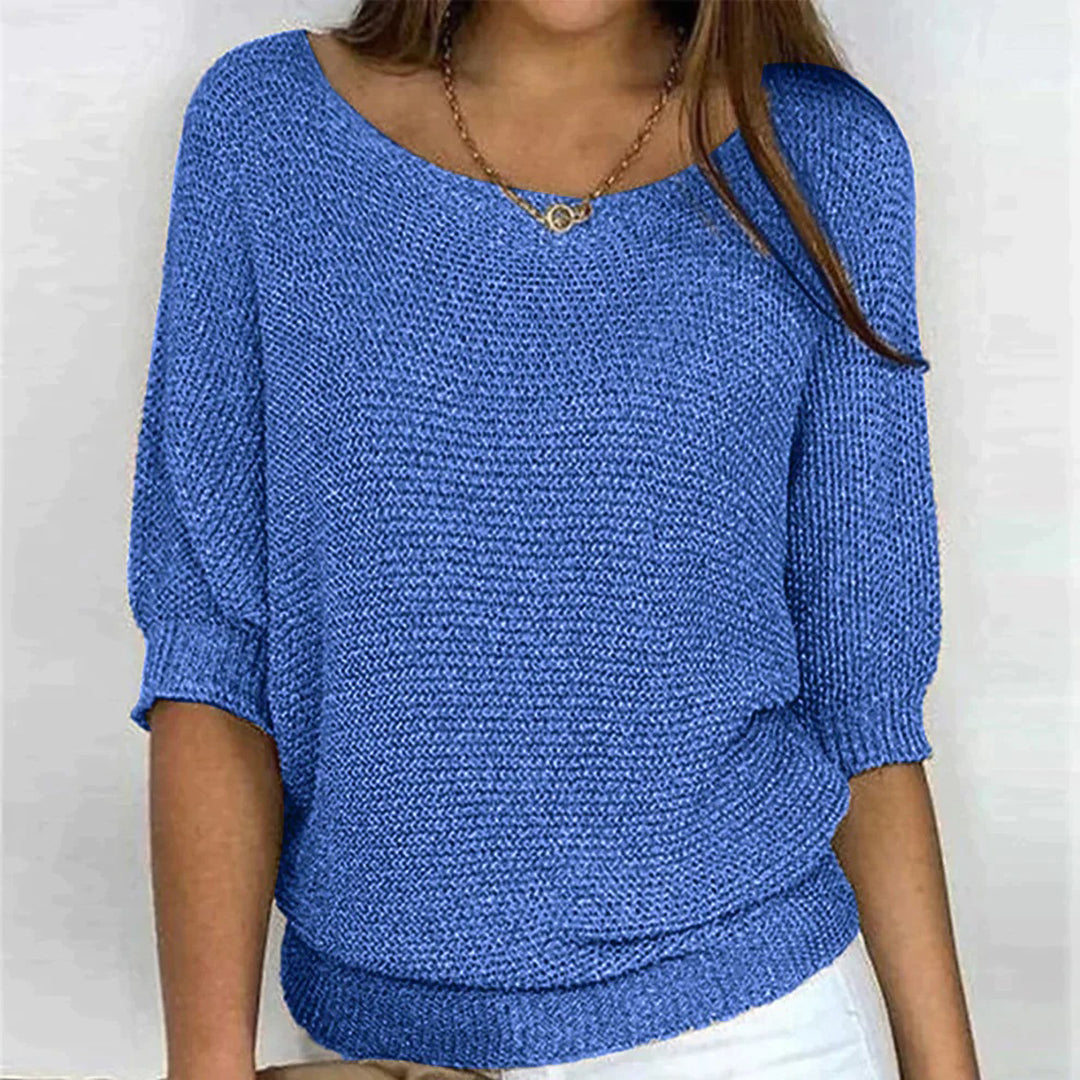Women's Oversized Crew Neck Jumper with Textured Knit - Blue
