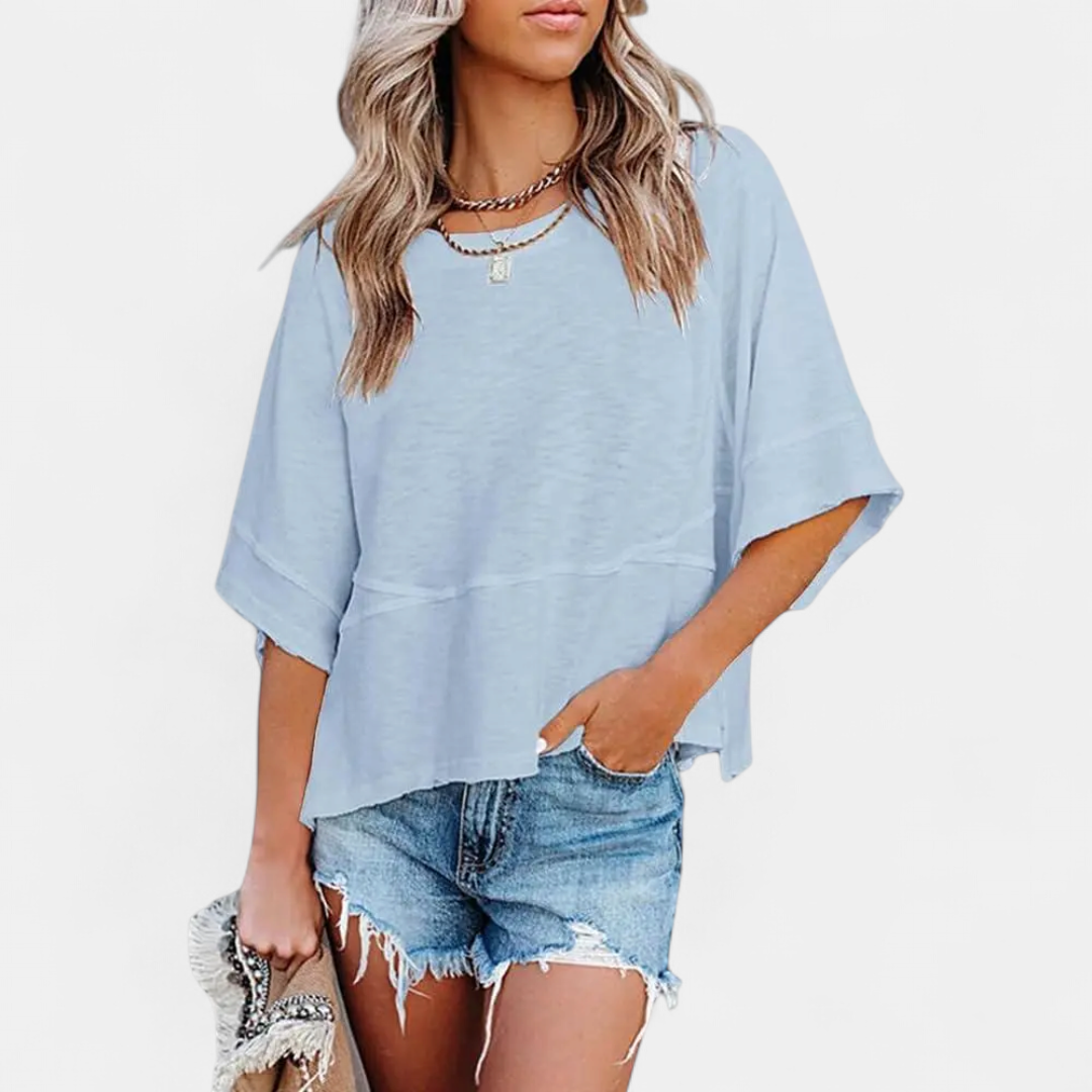 Women's Casual Batwing Sleeve Blouse - Blue