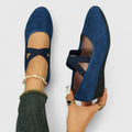Women's Wedge Sandals with Crossover Elastic Straps and Closed Toe - Blue