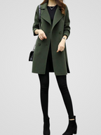 Women's Longline Coat Double-Breasted with Sharp Lapels - 3