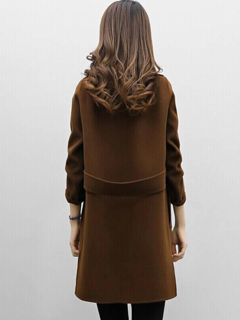 Women's Longline Coat Double-Breasted with Sharp Lapels - 6