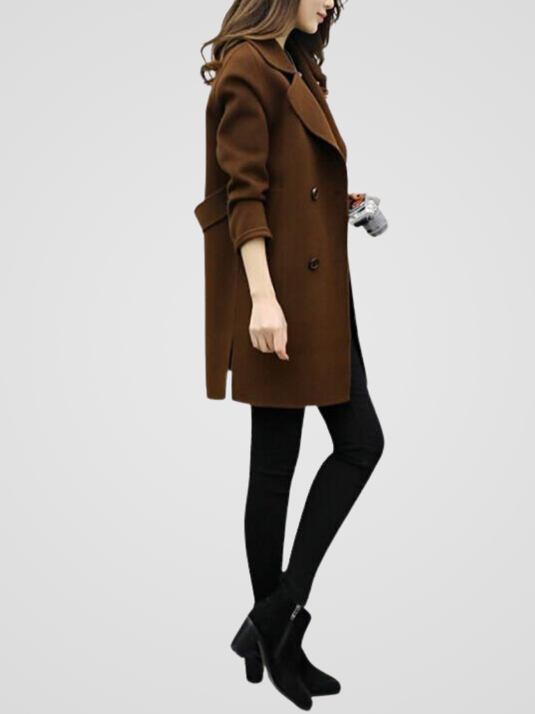 Women's Longline Coat Double-Breasted with Sharp Lapels - 5