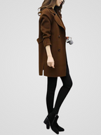 Women's Longline Coat Double-Breasted with Sharp Lapels - 5