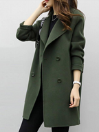 Women's Longline Coat Double-Breasted with Sharp Lapels - 2