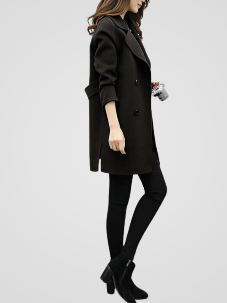 Women's Longline Coat Double-Breasted with Sharp Lapels - 8