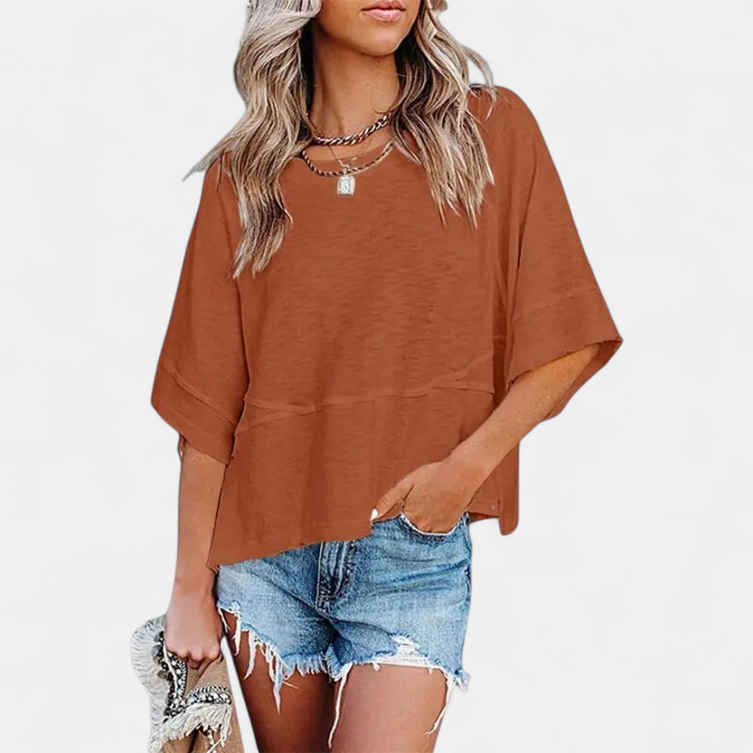 Women's Casual Batwing Sleeve Blouse - Brick Red
