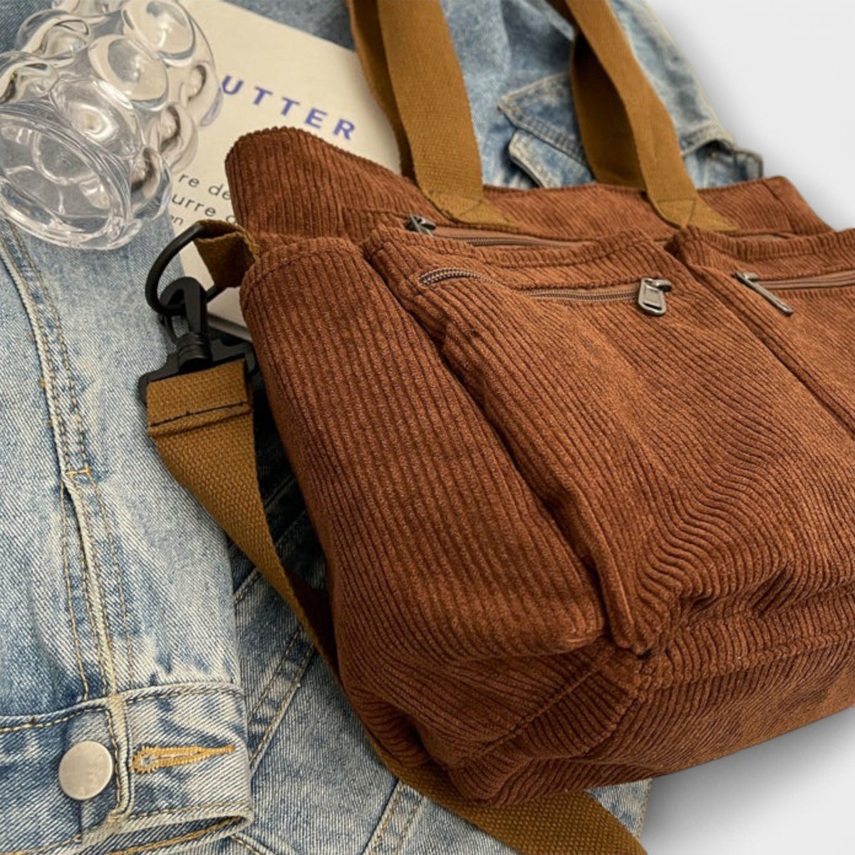 Women's Tote Bag with Multiple Pockets and Top Handles - 5