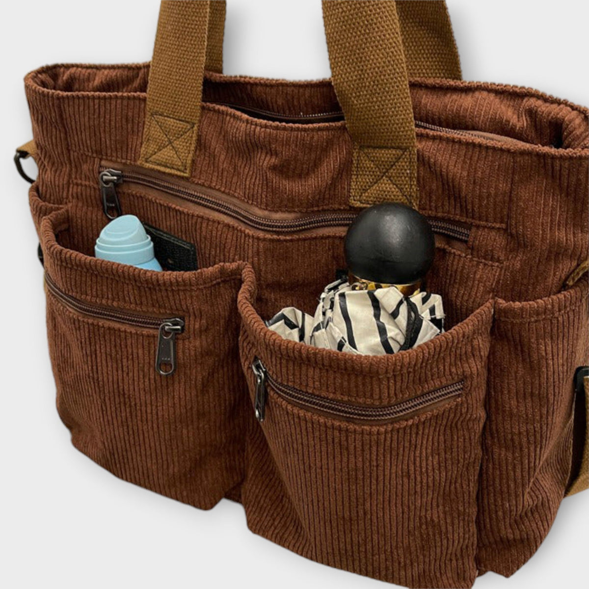 Women's Tote Bag with Multiple Pockets and Top Handles - 6