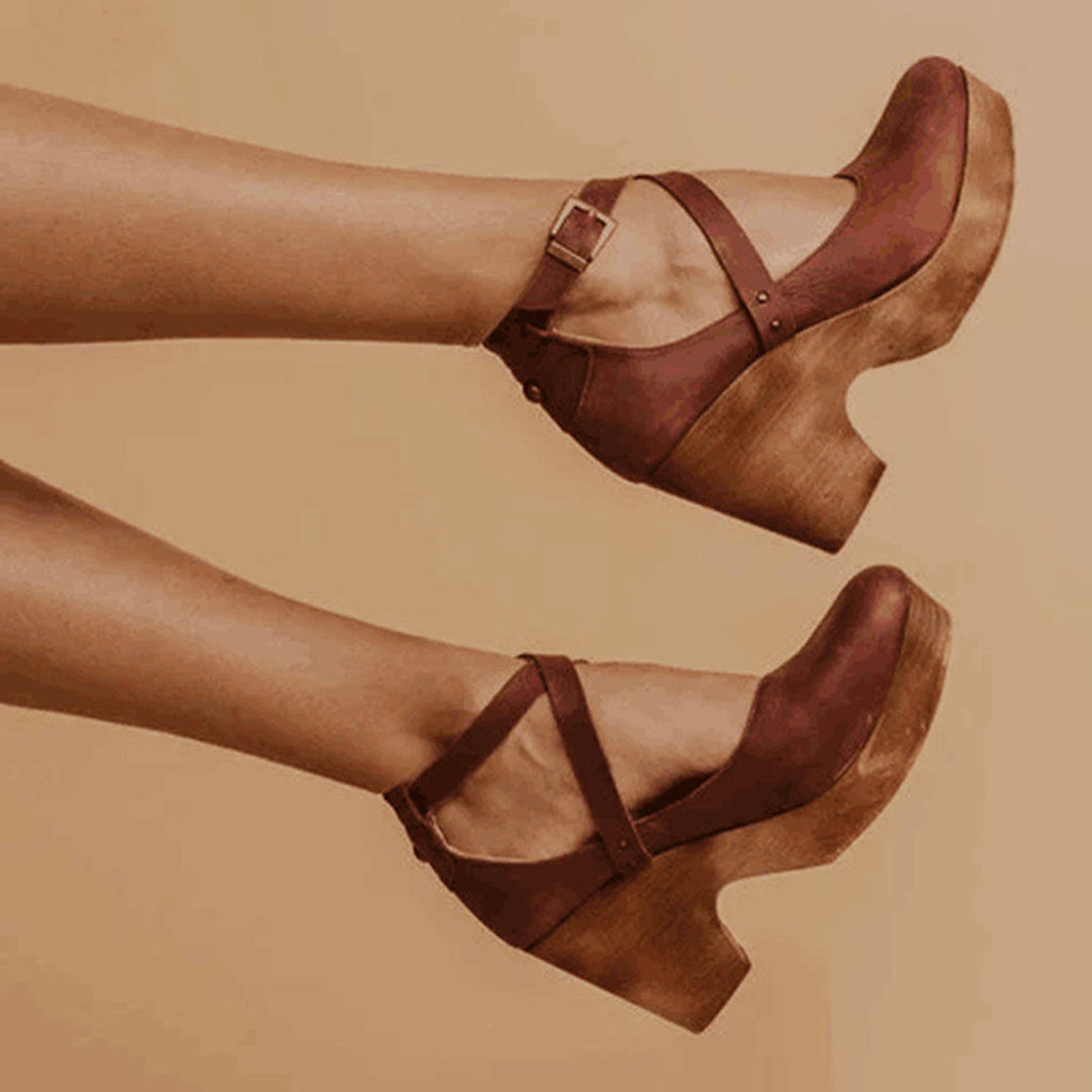 Women's Closed-Toe Wedge Heels with Crossover Ankle Strap - 3