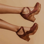 Women's Closed-Toe Wedge Heels with Crossover Ankle Strap - 3