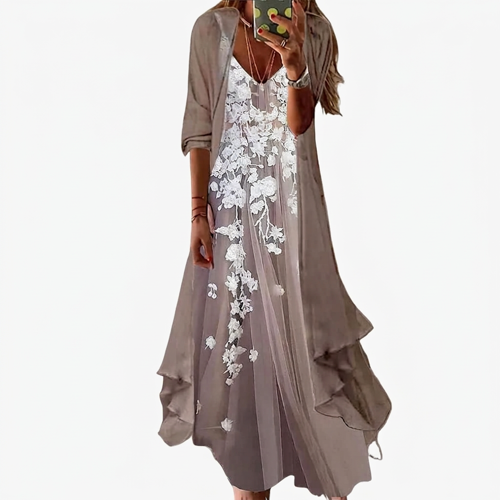 Bryleigh | Elegant Maxi Dress Two-Piece Set - Grey