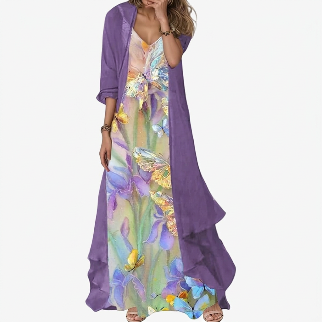 Bryleigh | Elegant Maxi Dress Two-Piece Set - Purple