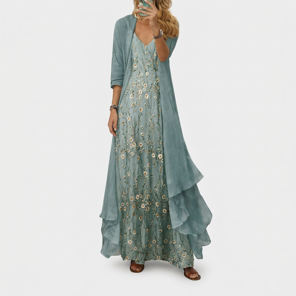 Bryleigh | Elegant Maxi Dress Two-Piece Set - Blue