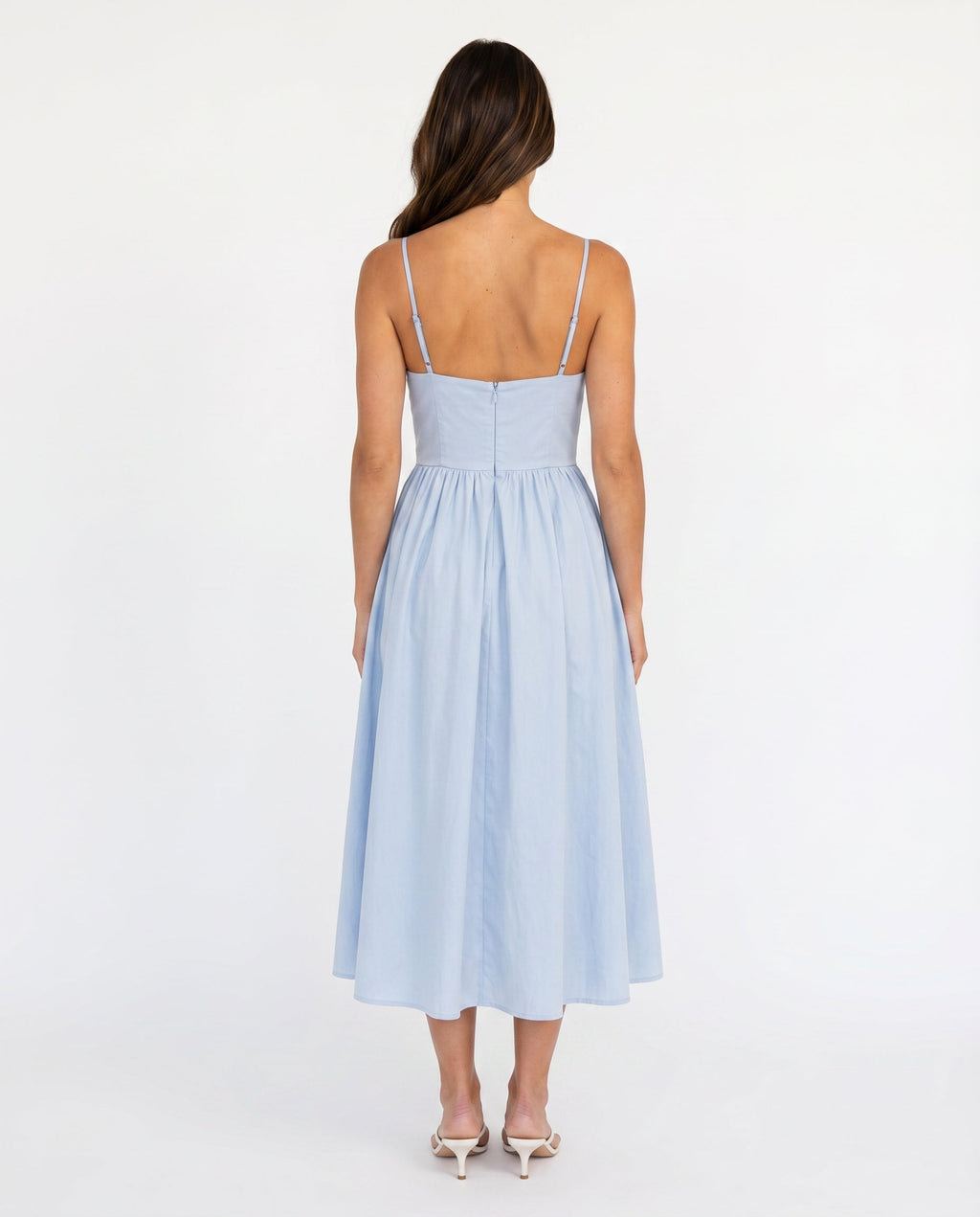 Women's Midi Dress Sleeveless with Low Open Back and A-Line Skirt - 11