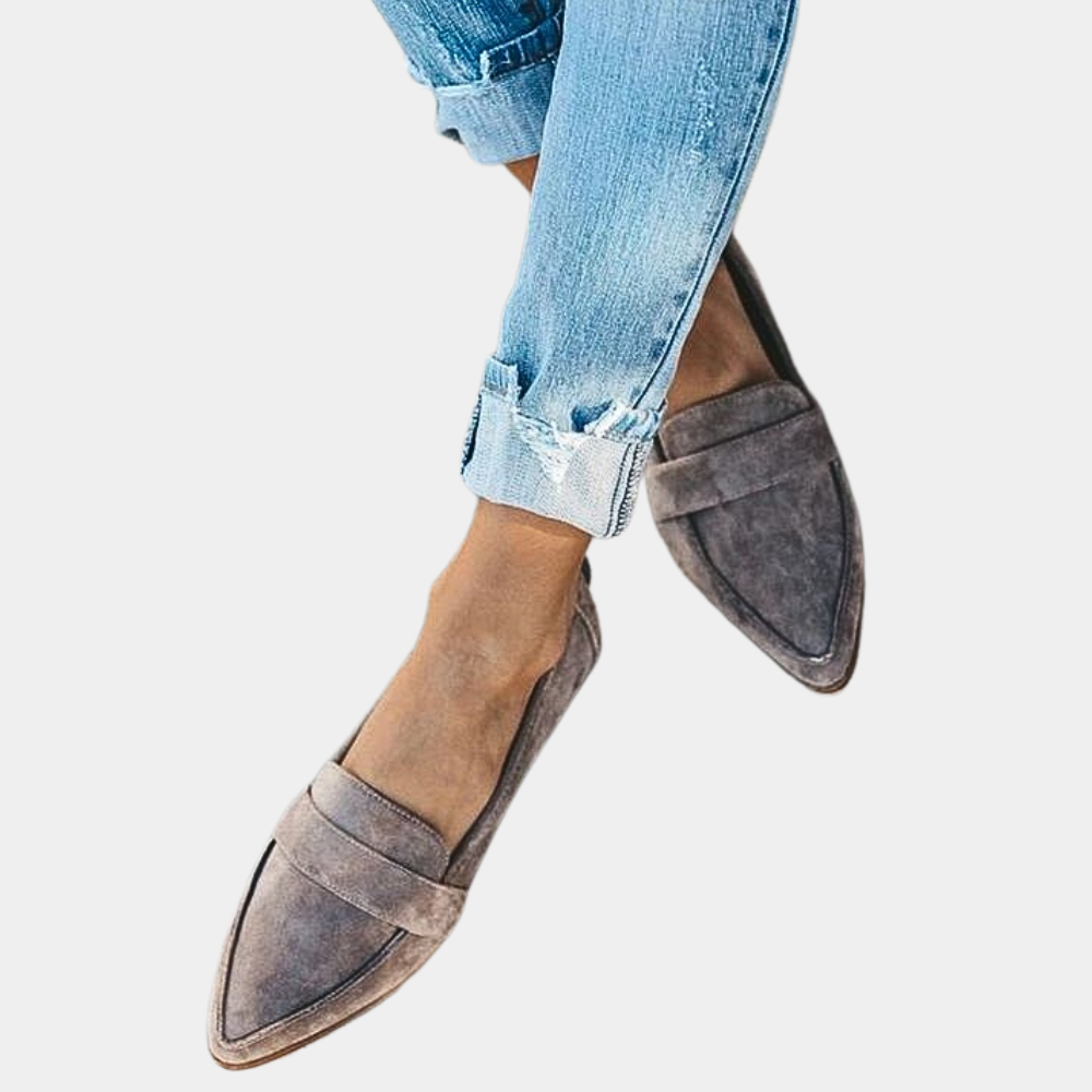 Women's Pointed Loafers with Slip-On Design - Grey