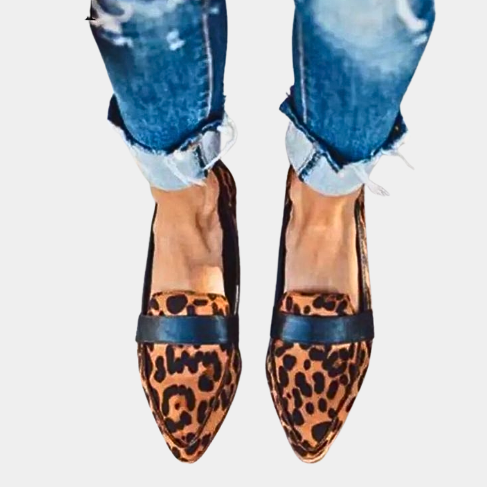 Women's Pointed Loafers with Slip-On Design - Leopard
