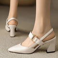 Women's Slingback Heels Pointed Toe with Ring Detail and Block Heel - Beige