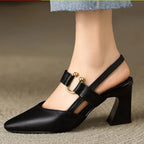 Women's Slingback Heels Pointed Toe with Ring Detail and Block Heel - Black