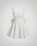 Women's Sequin Skater Dress Square Neck Sleeveless - White