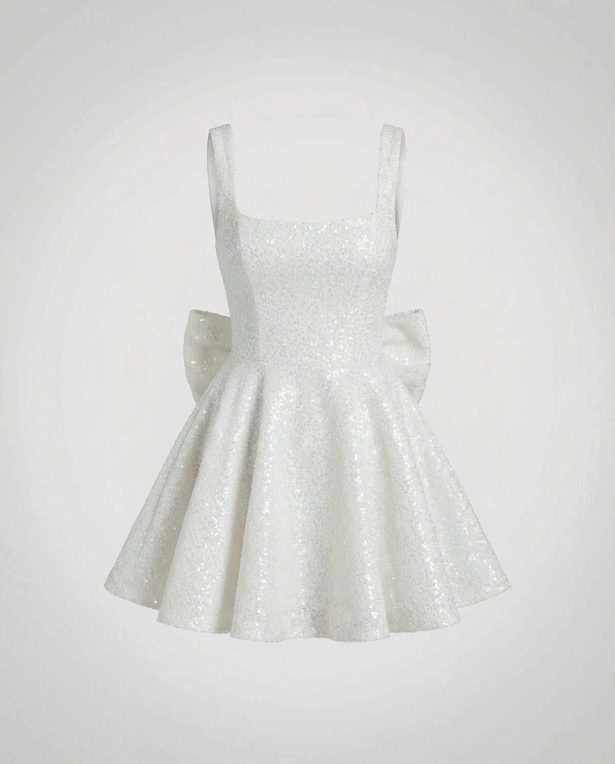 Women's Sequin Skater Dress Square Neck Sleeveless - White
