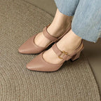 Women's Slingback Heels Pointed Toe with Ring Detail and Block Heel - 6