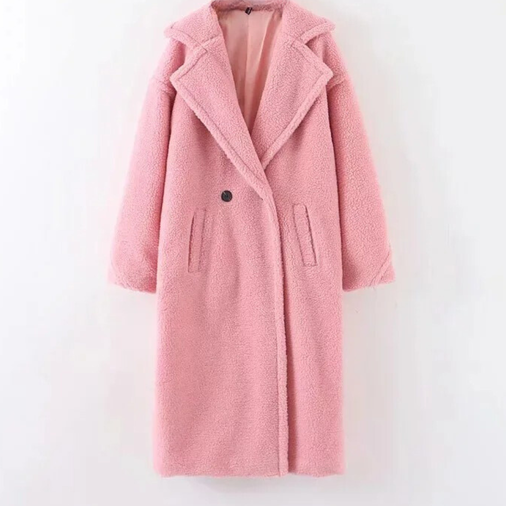 Women's Teddy Fleece Hooded Jacket in Oversized Fit - Pink