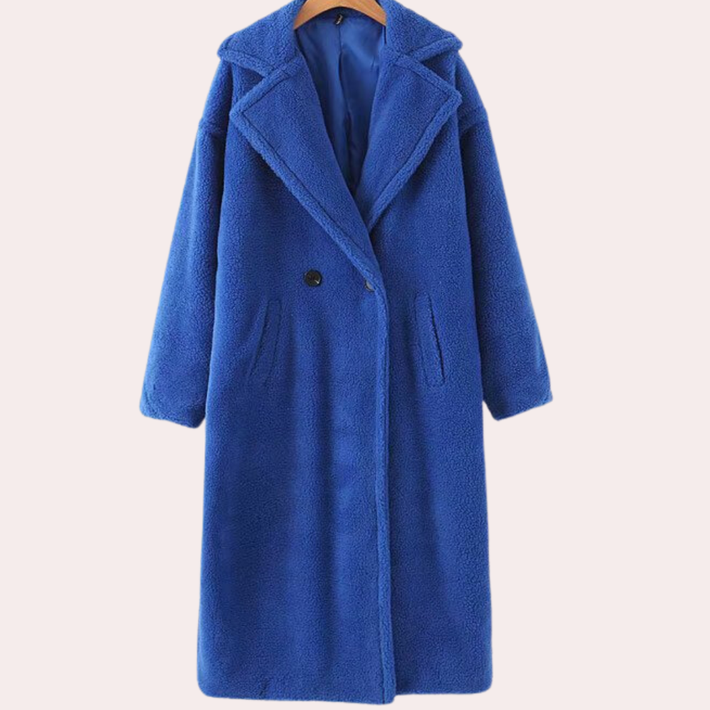 Women's Teddy Fleece Hooded Jacket in Oversized Fit - Blue