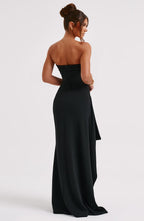 Women's Strapless Maxi Dress with Ruched Bodice and High Slit - 3