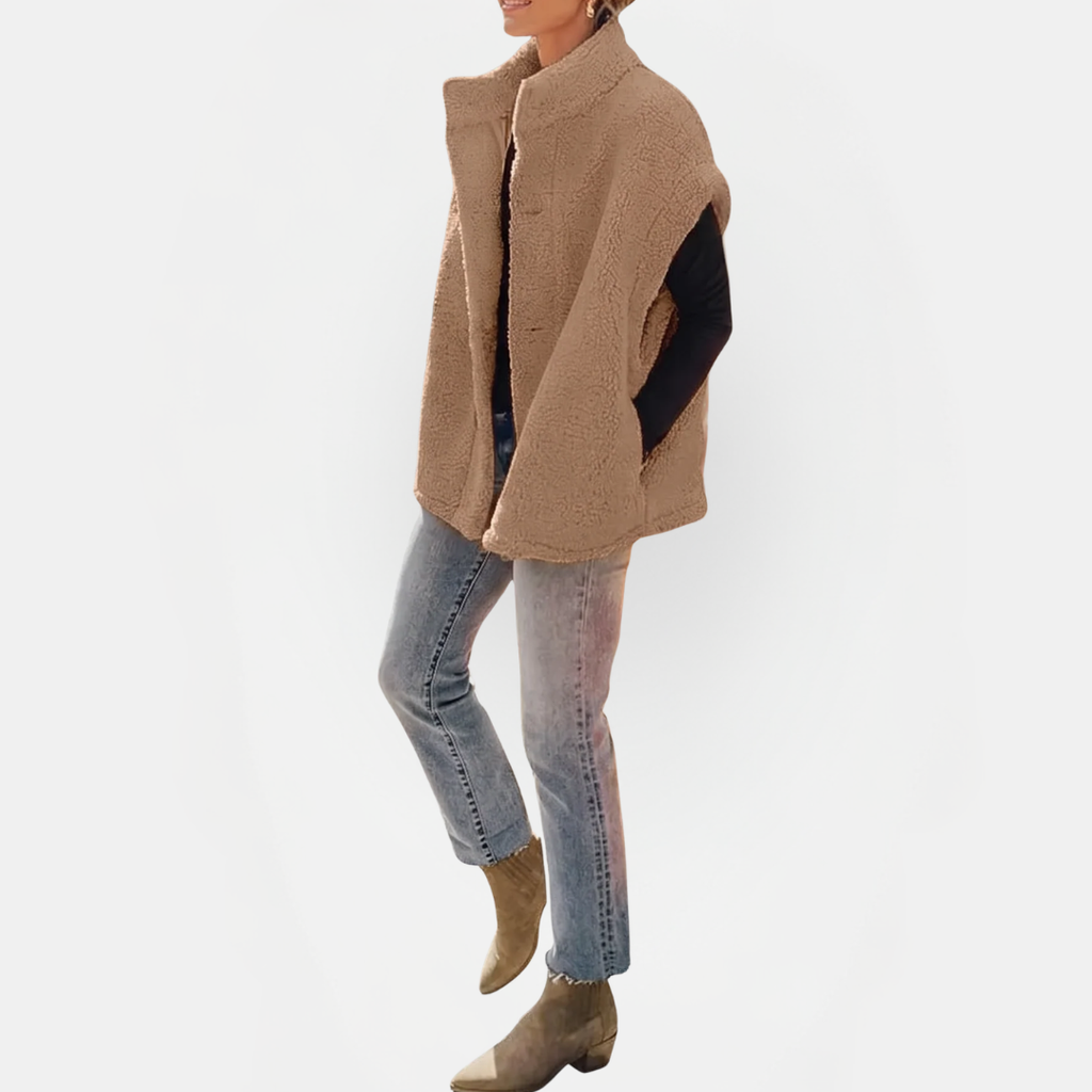 Women's Sherpa Fleece Button Front Gilet Stand Collar - 12