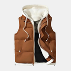 Women's Quilted Hooded Puffer Gilet Zip Front Fleece Lined - Caramel