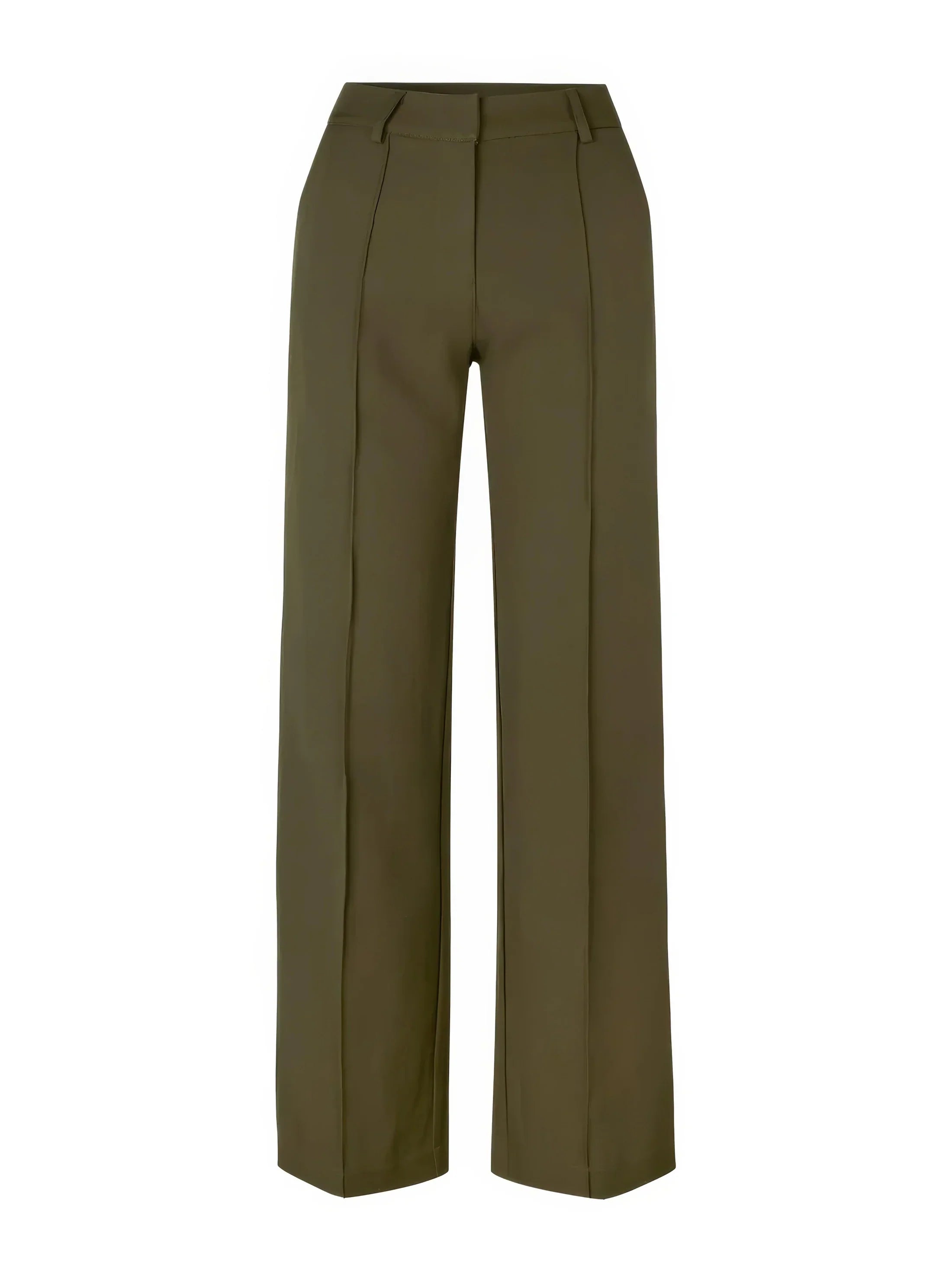 Women's High Waist Wide Leg Trousers with Tailored Finish - Green