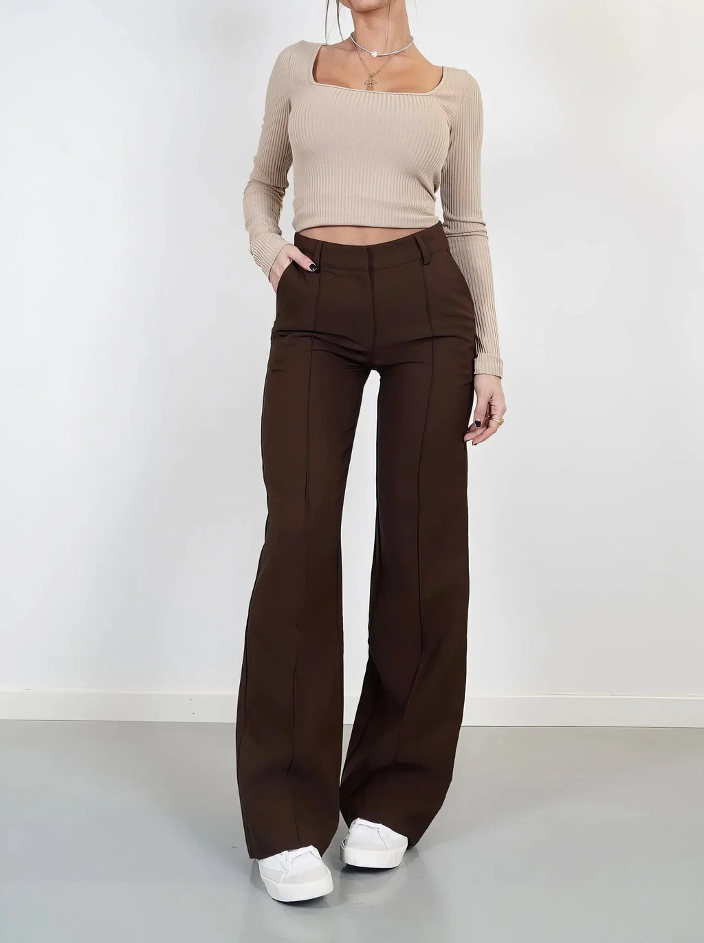 Women's High Waist Wide Leg Trousers with Tailored Finish - 12