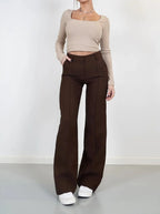 Women's High Waist Wide Leg Trousers with Tailored Finish - 12