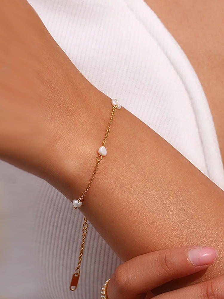 Women's Pearl Chain Bracelet with Adjustable Extender - 2